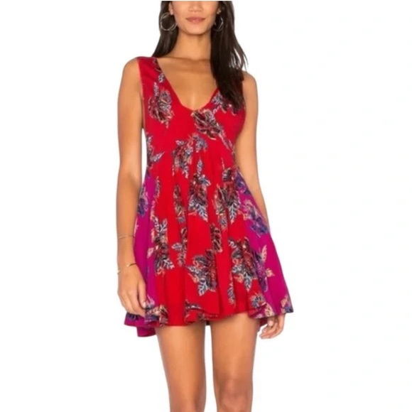 Free People Dresses & Skirts - Free People Thought I Was Dreaming Mini Dress XS Red Floral Pink